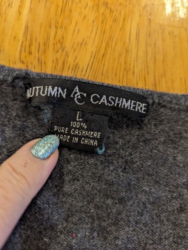 Autumn AC Cashmere 100% Cashmere Sweater Womens Gray Sz L runs small Gobin core - Picture 8 of 12