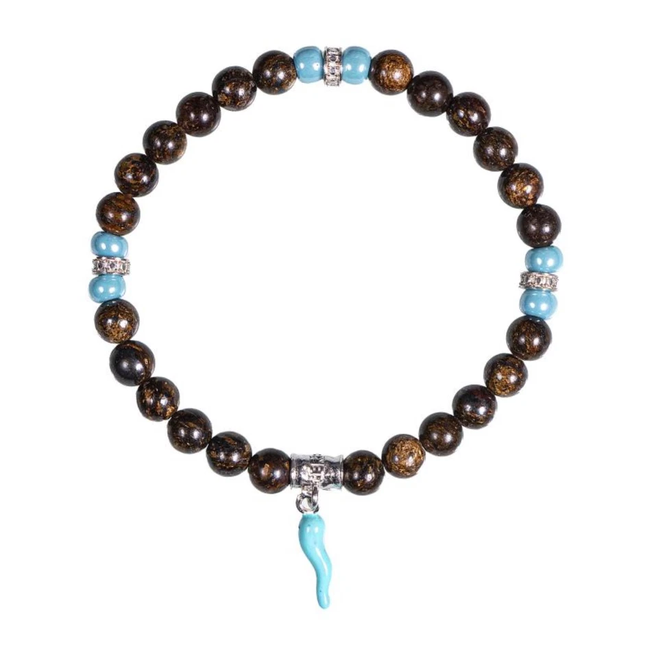 Bracciale Unisex Elastico GERBA HORN12 in Argento 925 con Pietre Naturali e Corn - Immagine 2 di 3