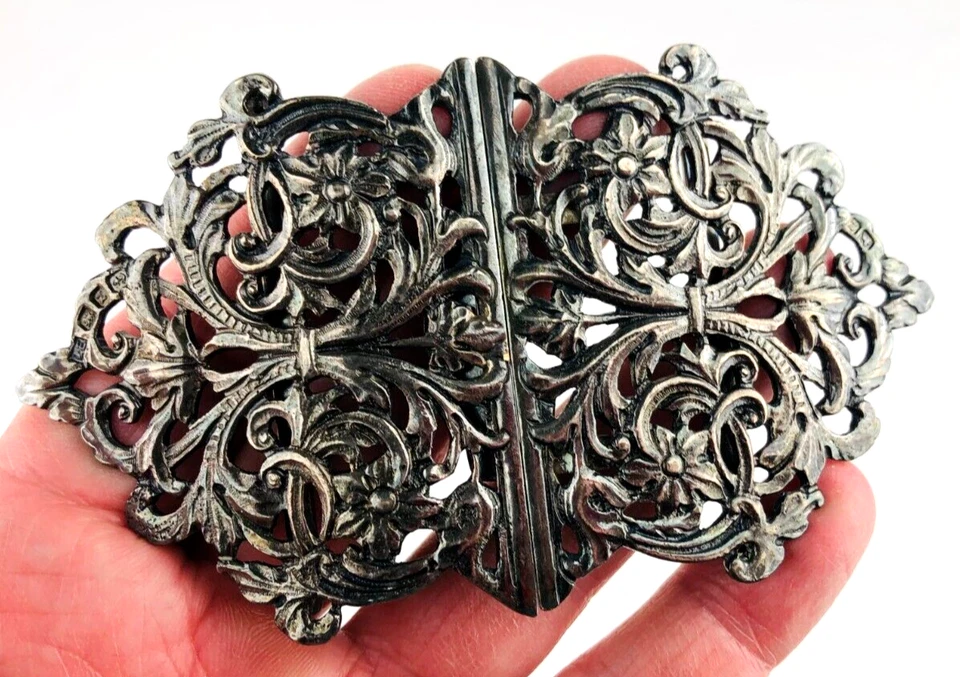Cinturón de enfermera de plata victoriano 1899 cierre de hebilla floral Art Nouveau L. Emanuel Z10b Foto 2 de 4