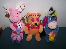 DISNEY STORE WINNIE THE POOH EEYORE TIGGER FLOWER POWER MINI 6" BEAN BAG PLUSH