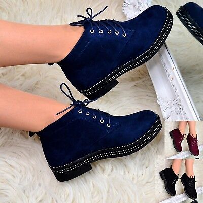 WOMENS FLAT CASUAL LACE-UP COMFY ANKLE HI-TOP PLIMSOLL BOOTS SHOES SIZES 3-8