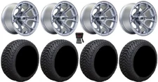 GTW Spyder 14" Golf Wheels Silver Brush 205x30 Cruze Tires E-Z-GO & Club Car