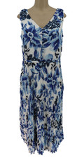 Talbots Midi Dress Womens Sz 14 Blue Floral Pleated Sleeveless Party Wedding New