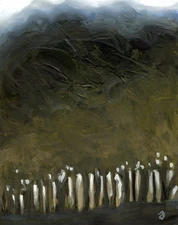 J M Johnson - Original  Contemporary Abstract Landscape Gouache Painting 8x10