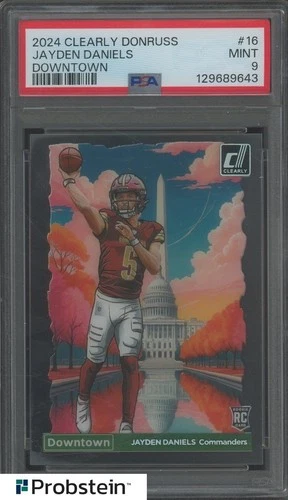 2024 Clearly Donruss Downtown #16 Jayden Daniels Commanders RC Rookie PSA 9