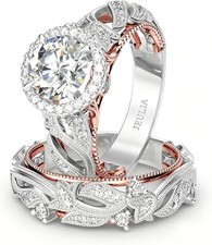 Jeulia 4 Carat Openwork Ring Sets for Women 925 Sterling Silver Wedding Sets...