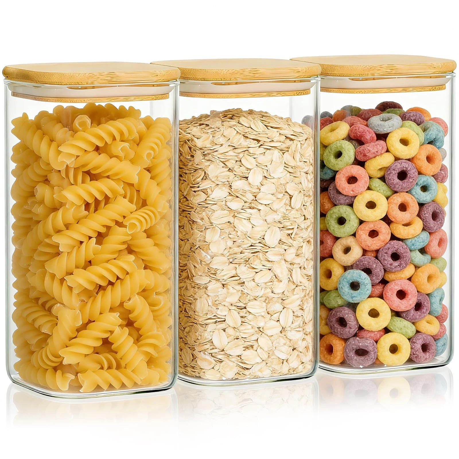 50oz Airtight Glass Storage Containers with Lids Set of 3, Square Glass Jars ...