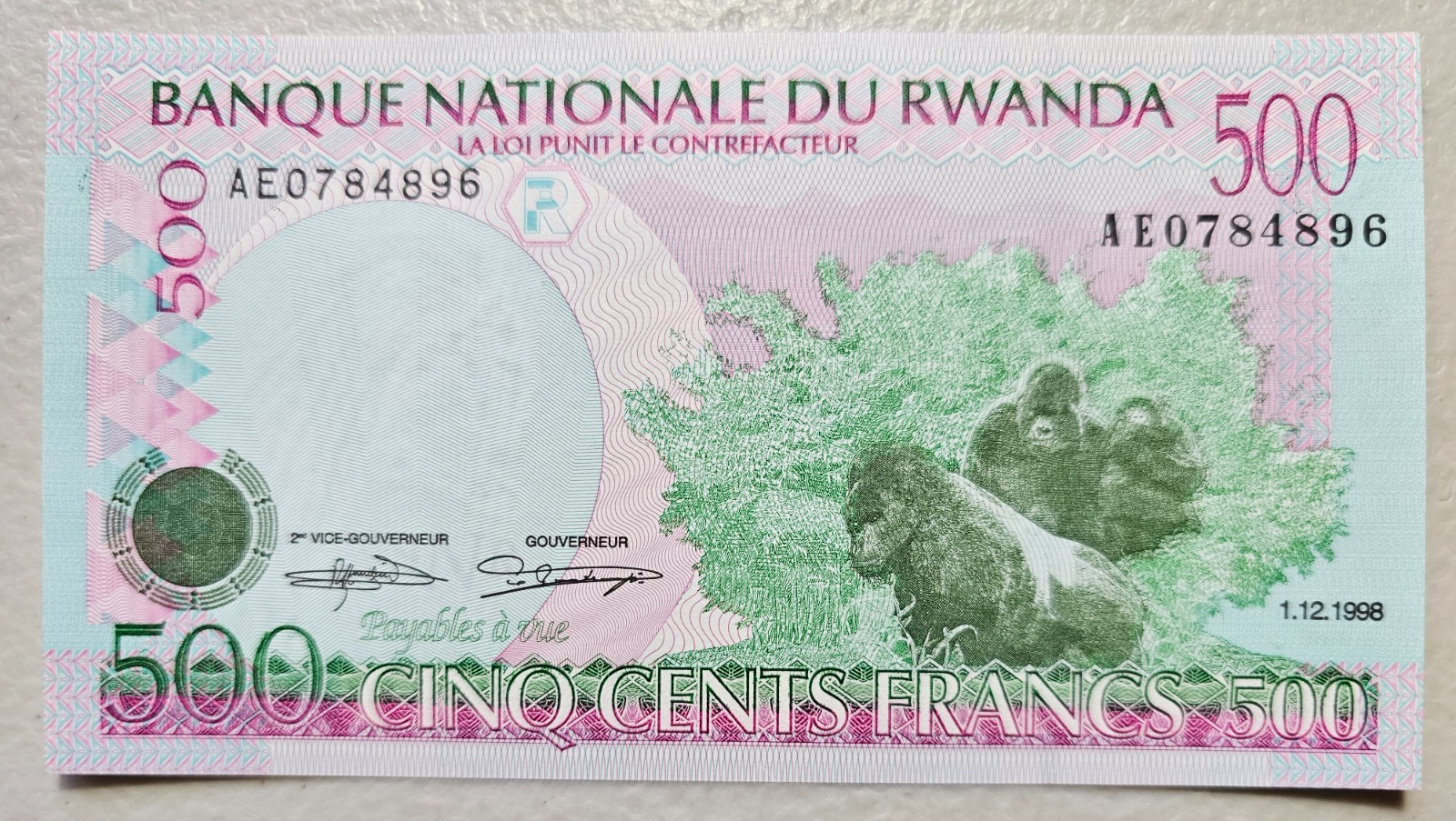 Rwanda 500 Francs 1998 Unc