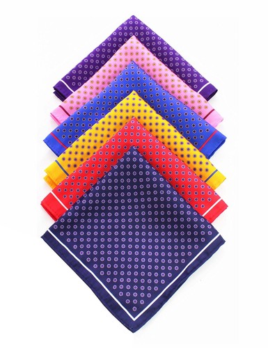 6PCS Red Yellow Pink Blue Silk Pocket Squares for Men Handkerchief Hanky Set (1)