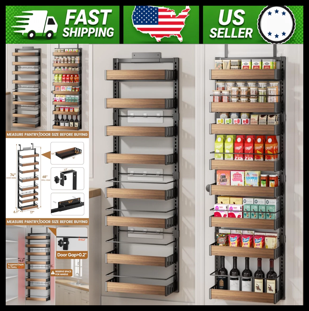 POKIPO 8 Tier Over Door Pantry Organizer Wall Mount Spice Rack Storage