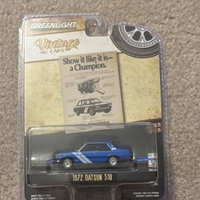 Greenlight Vintage Ad Cars 1:64 1972 Datsun 510 Blue/White Diecast LE NIB