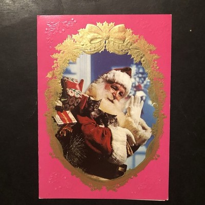 Vtg Christmas Greeting Card Decked Out Santa Bag Of Toys/GoodiesAdorable Kittens