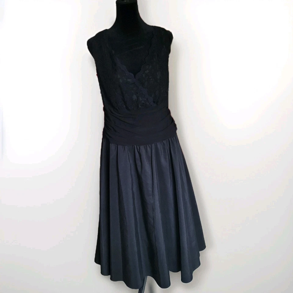 Vestido de Cóctel Y2K Jessica Howard Negro Encaje Tafetán DE COLECCIÓN Talla 16 (Grande) Foto 3 de 4