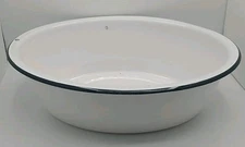 Vtg White Black Deep Baby Wash Basin Enamel Clothes Tub Farmhouse Oval 18x14x5.5