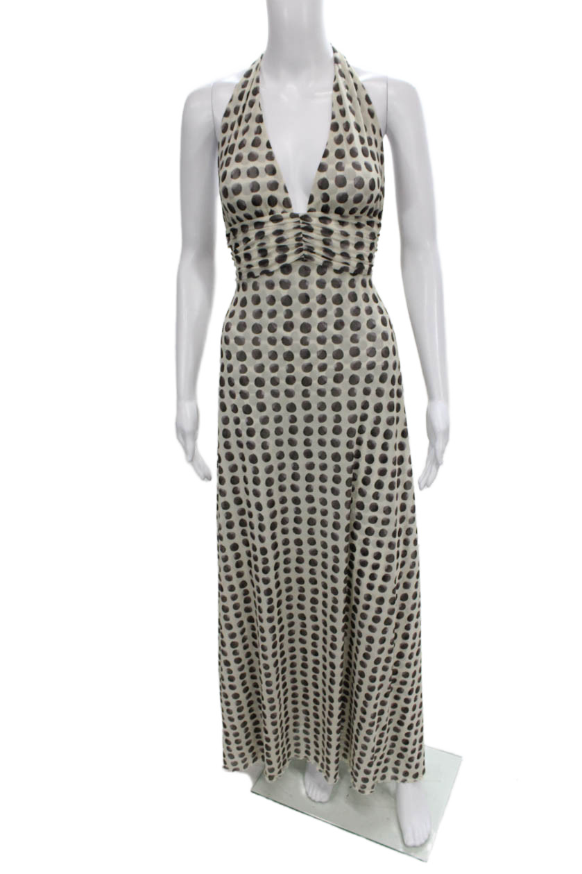 Resa Womens Maxi Halter Polka Dot Tie Sleeveless Long Dress Beige Size SFree Shipping in US $100+ Orders | $6.95 Orders Below