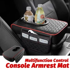 Car Armrest Cushion Cover Center Console Box Pad Mat with Pocket and Cup Holder