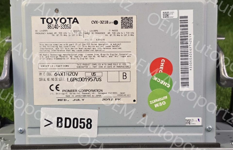 Unidad principal de CD radio HD Lexus ES300H ES350 2016-2018XM 86140-33060 IDENTIFICACIÓN ORIGINAL P10288 Foto 4 de 4