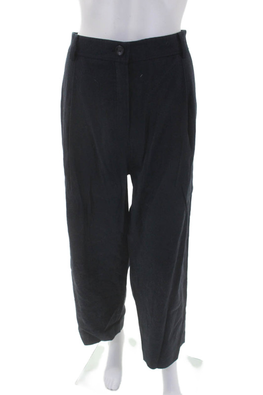 R Label The Reset Womens Linen High Rise Pleated Straight Leg Pants Navy Size XL