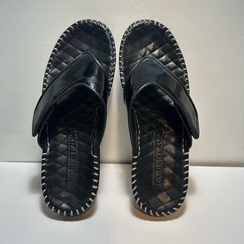 New Robert Zur Women’s Sandals Size 9 Black Leather Luxury Flip-flops Adjustable - Picture 10 of 12