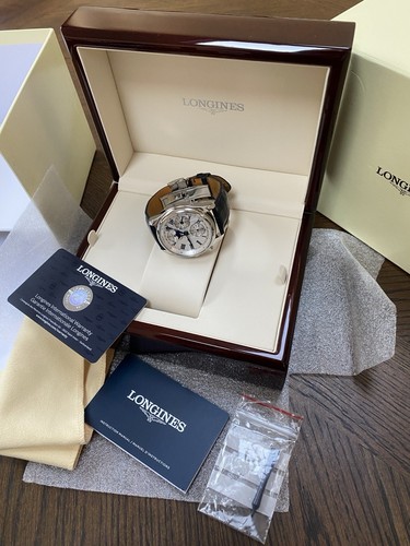 Longines Master Collection L26734712 Roman Moonphase Chrono Alligator Blue Strap - Picture 5 of 15