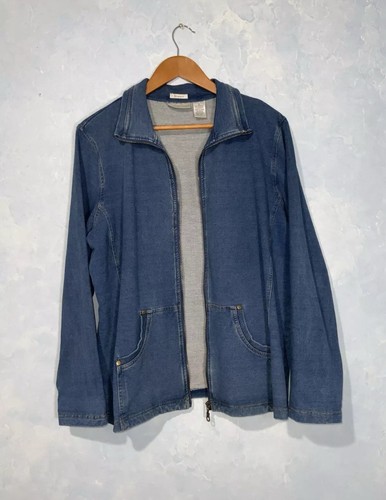 Draper’s & Damon’s Blue Denim Look Stretch Cotton Zip Up Jacket Pockets Coat - Picture 12 of 23