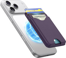 Magnetic Wallet Purple Vegan Leather Upgraded for Magsafe Wallet, 5 Card-Holder,
