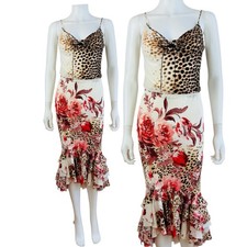 Vintage Roberto Cavalli S/S 2002 Cheetah Animal Print Floral Top Skirt Set