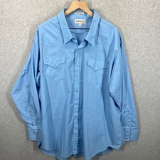 Vintage Sheplers Western Shirt Mens 20-37 Blue Pearl Snap Long Sleeve Tall EUC