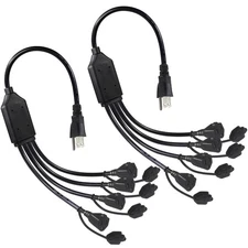 2-Pack 1.5 FT 1-to-4 Way Power Extension Cord Splitter 16AWG 3-Prong Black
