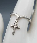 Vintage Cross Sward Charm Dangle Sterling Silver 925 Ring Size 8.5