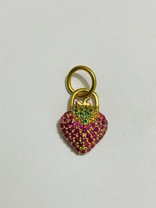 Authentic 925 starling Silver Strawberry Pendant Ruby & Emerald Fruit Charm Gold Plated
