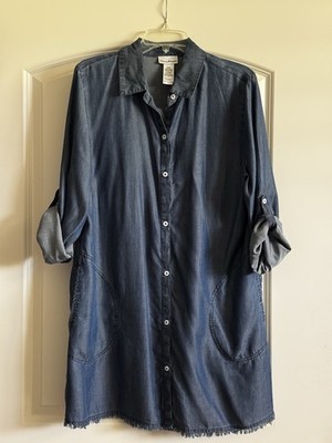 NEW Tommy Bahama Denim Button Up Chambray Boyfriend Shirt Dress Size Large