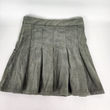 Corduroy Pleated Mini Skirt Medium Grey Olive Green Spring Festival