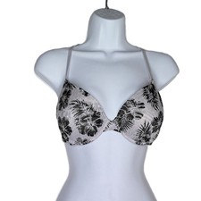 PINK Victoria's Secret Push Up Bra UW Racerback Floral Black Gray Mesh Lace 34 C