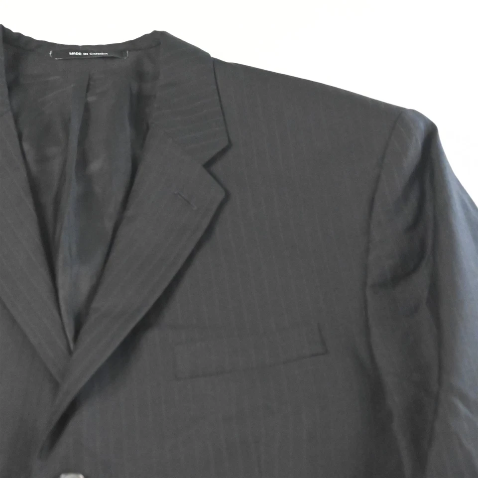 De Colección Y2K Boxy Años 2000 44L 38x30 Negro Rayas 100% Lana Hombres Chaqueta Pantalones Traje Foto 3 de 4