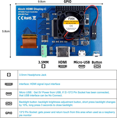 Raspberry Pi 4 Touchscreen with Case Fan, 4 Inch IPS Touch Screen LCD Display, 8 - Picture 5 of 12