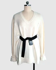 100% PURE CASHMERE OVERSIZED - 3 PLY SWEATER  w/RIPPES and HOLES in COLOR CREAME