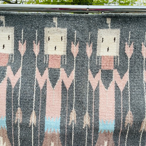 Vintage Navajo Wool Yei Rug 56”x 29” Wall Hanging Saddle Blanket Tapestry Pink - Picture 4 of 10