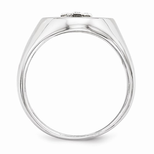 MEN'S POLISHED STAINLESS STEEL CZ CROSS SIGNET RING - SIZE 10
