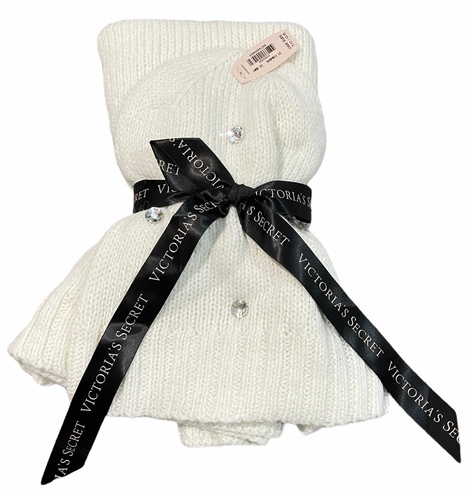 Victorias Secret Bling Hat & Scarf Set Cream Retail $78