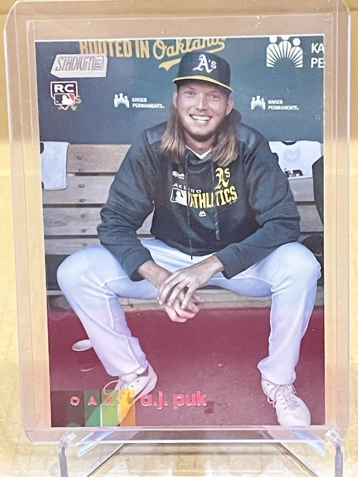 AJ PUK SP Image Variation RC 2020 Topps Stadium Club Smiling In Dugout A’s #240