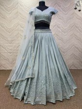 Heavy Faux Georgette Gray Color Lehenga Choli With Dupatta For Festival Wear