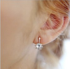 Fashion Women 925 Sterling Silver Sparkling Cubic Zircon Snowflake Stud Earring