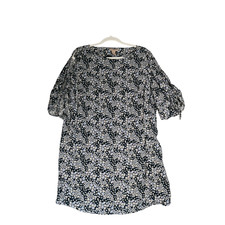 H & M Mini Dress Womens 20 Blue Floral Lightweight Slit Sleeve Shift Sheath Boho