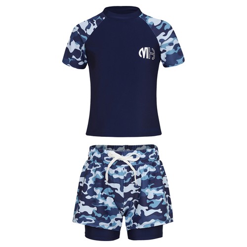 Kids Boy's Tops With Shorts Set Modest Swimsuit Surfing T-shirt And Boyshorts - Picture 8 of 20
