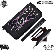 Pro Barber Salon Hair Cutting Thinning Scissors Shears Hairdressing 5.5" + Case 