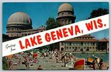 Lake Geneva WI Banner Postcard Williams Bay Yerkes Observatory
