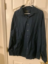 Claiborn Mens Dark Navy Blue Cotton Button Down Casual Shirt SIZES LARGE/X-LARGE