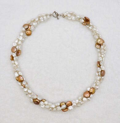 19'' Twisted HQ Bold Beautiful Unique Genuine Freshwater Pearl Necklace NK100