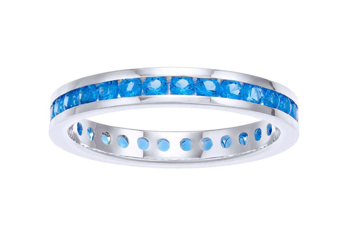Eternity Wedding Band Simulated Blue Topaz 14k White Gold Plated Sterling Silver-image